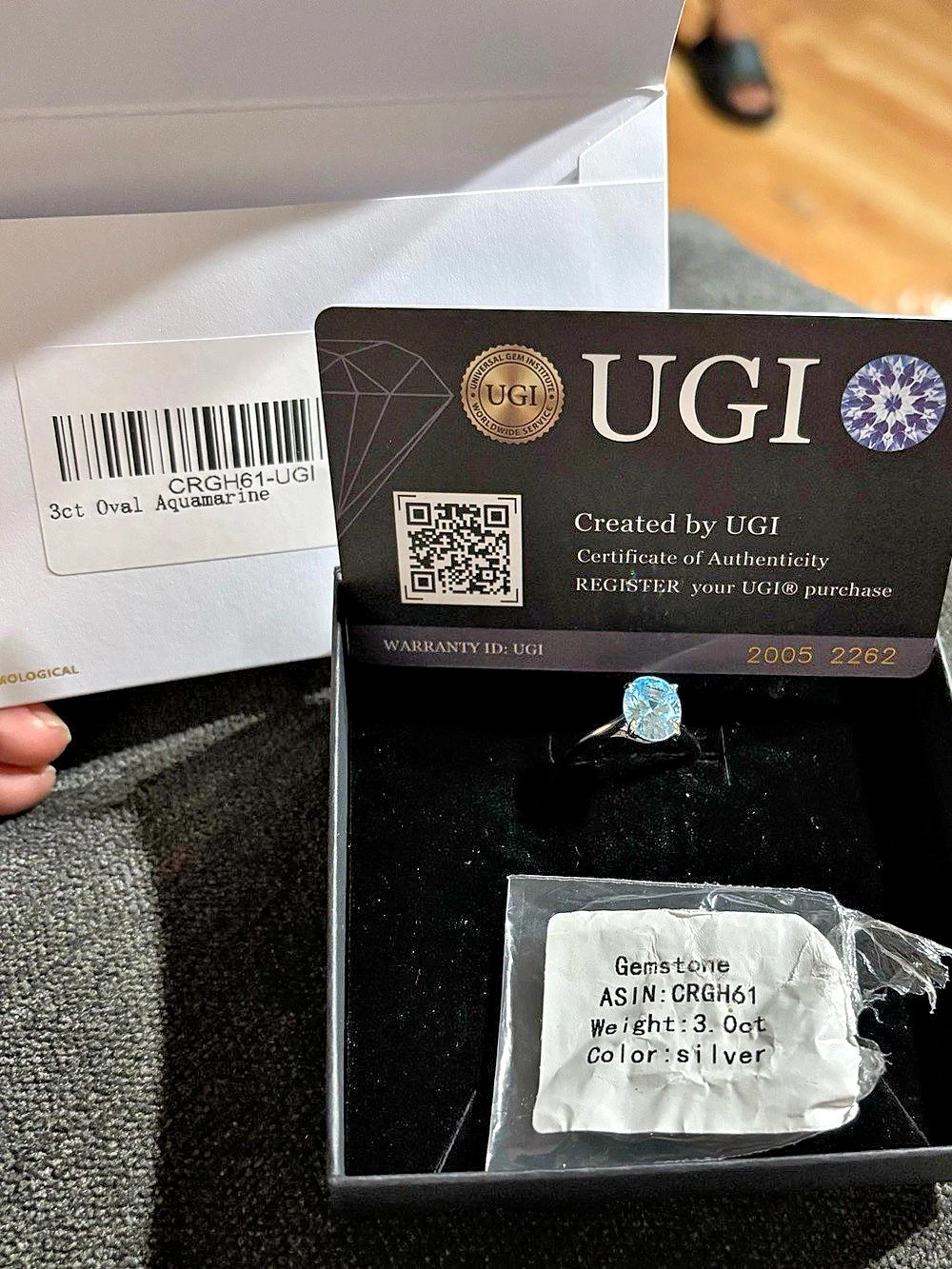 UGI 3ct Aquamarine Oval Gemstone Sterling Silver Ring NWT